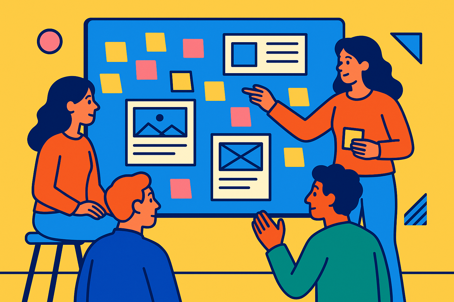 Flat Illustration eines Kickoff Workshops zum Website Relaunch bei dbw media