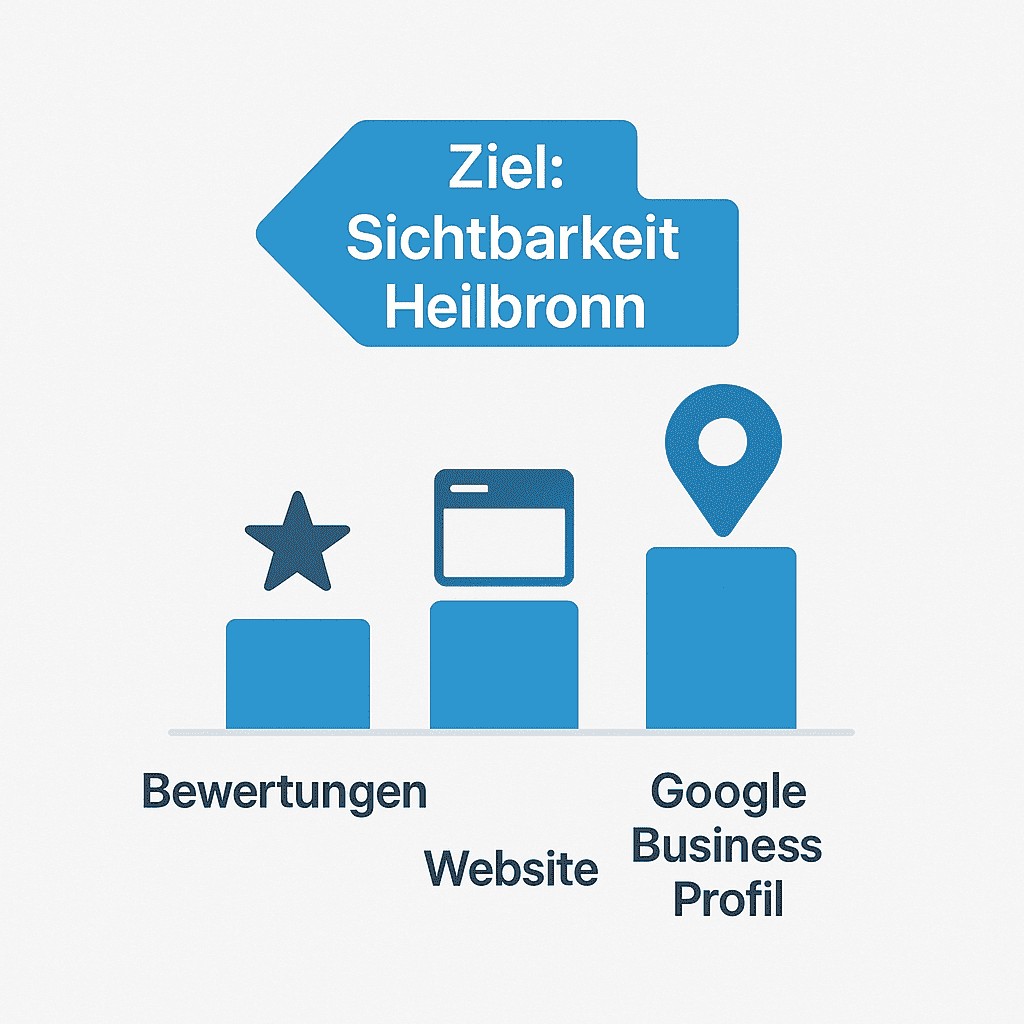 Diagramm mit den drei Säulen für Local SEO in Heilbronn Bewertungen Website und Google Business Profil