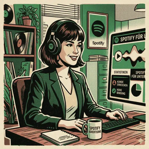 Spotify Werbung schalten für Unternehmen als Retro Comic und Risograph Illustration