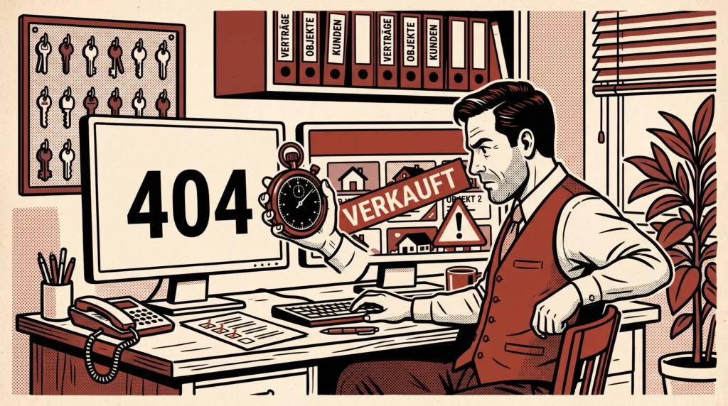 OpenImmo-Stresstest - Makler prüft mit Stoppuhr und Checkliste, was nach dem Verkauf eines Objekts passiert